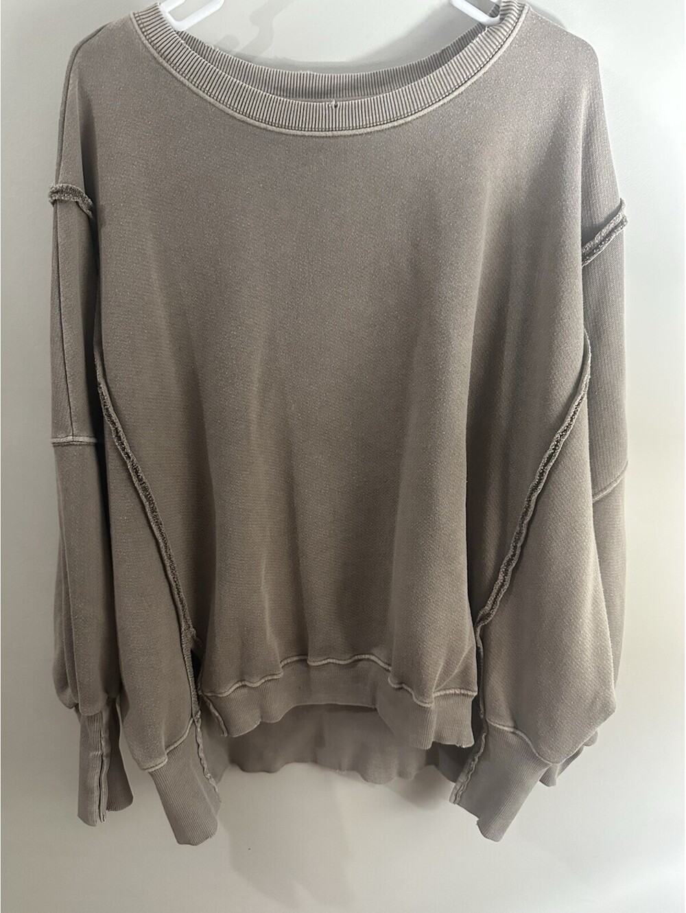 We The Free  Camden Women’s Oversized Terry Sweatshirt Taupe M Crew Neck Dolman